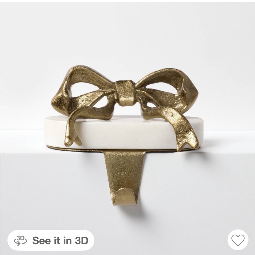 Studio McGee Marble and Metal Gold Bow Stocking Holder